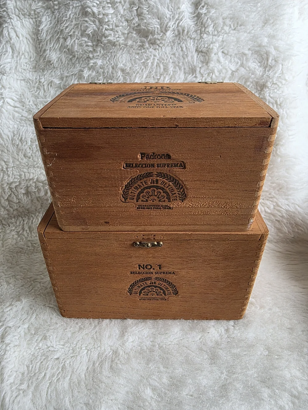 2 J.R Vintage Cigar Wooden Storage Box Set - Natural Brown Home Organizer